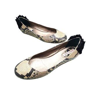 Rebecca Taylor Snakeskin Black Nude Velvet Back Comfort Ballet Flats